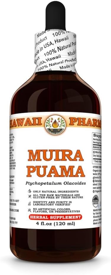 Hawaii Pharm Muira Puama Extract, Teinture pour stimuler le désir et l'énergie, soutient la mémoire, favorise le calme, améliore la circulation, réduit les cercles sombres, encourage la vitalité - 4 fl.oz
