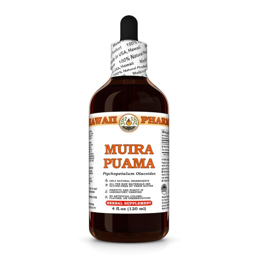 Hawaii Pharm Muira Puama Extract, Teinture pour stimuler le désir et l'énergie, soutient la mémoire, favorise le calme, améliore la circulation, réduit les cercles sombres, encourage la vitalité - 4 fl.oz
