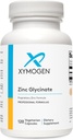 Suppléments glycinés au zinc chélaté de XYMOGEN - 20 mg de chélate de bisglycinate de zinc pour absorption accrue - Supplément minéral pour support reproductif + immunitaire (120 capsules véganes)