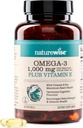 NatureWise Extra-Strength Omega 3 Supplément à l'huile de poisson - 1000mg par portion - 600 EPA & 400 DHA et vitamine E - Soutien à la santé du coeur et du cerveau - Saveur de citron, sans OGM - 60 Softgels[1-Mois]