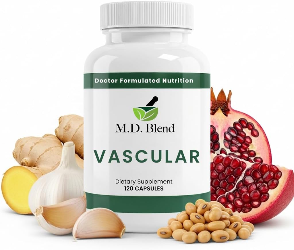 M.D. vasculaire - Supplément préparé par l'expert - Objectifs vasculaires et de bien-être général - Débit approprié, nombres, équilibre - Ail puissant, Ginger, L-Arginine, grenade - 120 Capsules (Pack of 3)