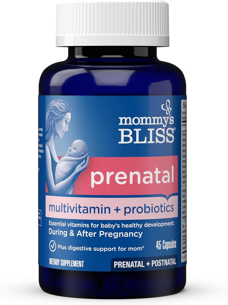 Multivitamine prénatale + probiotique pour les femmes avec l'acide folique, soutient le développement du bébé et la digestion de maman avec le zinc, la vitamine B6 et B12, le gingembre et la choline, végétalien et sans gluten (45 portions)