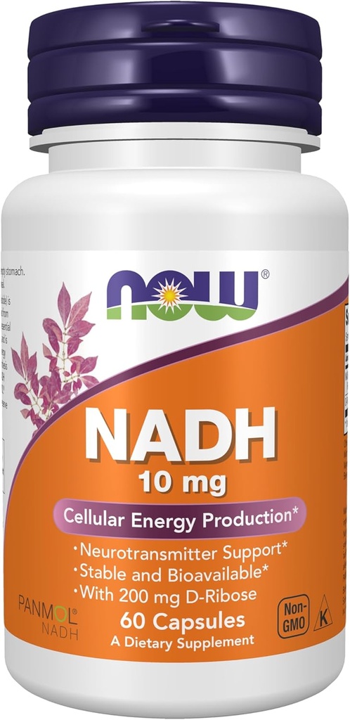 NOW Supplements, NADH (Reduced Nicotinamide Adenine Dinucleotide) 10 mg with 200 mg D-Ribose, 60 Veg Capsules