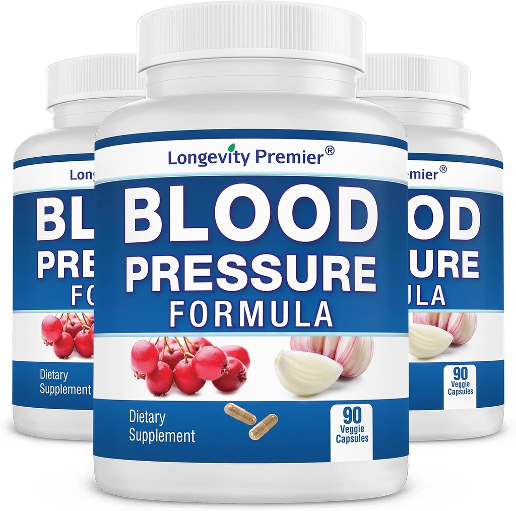 [3-Bottle Value Pack] Formule de pression artérielle longue durée [90 Capsules] -Conformée scientifiquement - avec 10+ extraits à base de plantes standardisés. Meilleur supplément de pression artérielle