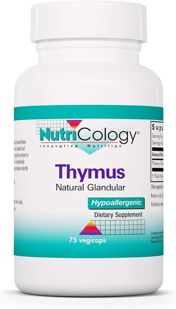 Nutricologie Thymus Supplément - Thymus Tissu, Extrait glandulaire, 1000mg Thymus brut Glandulaire, Ovin, Lyophilisé, Hypoallergénique - 75 Compte