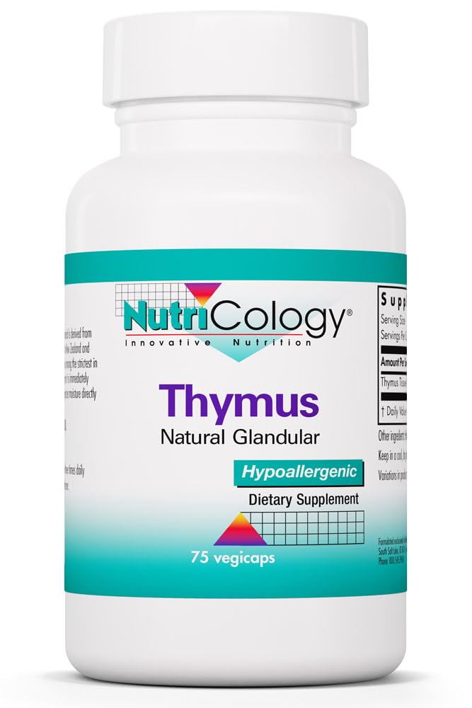 Nutricologie Thymus Supplément - Thymus Tissu, Extrait glandulaire, 1000mg Thymus brut Glandulaire, Ovin, Lyophilisé, Hypoallergénique - 75 Compte