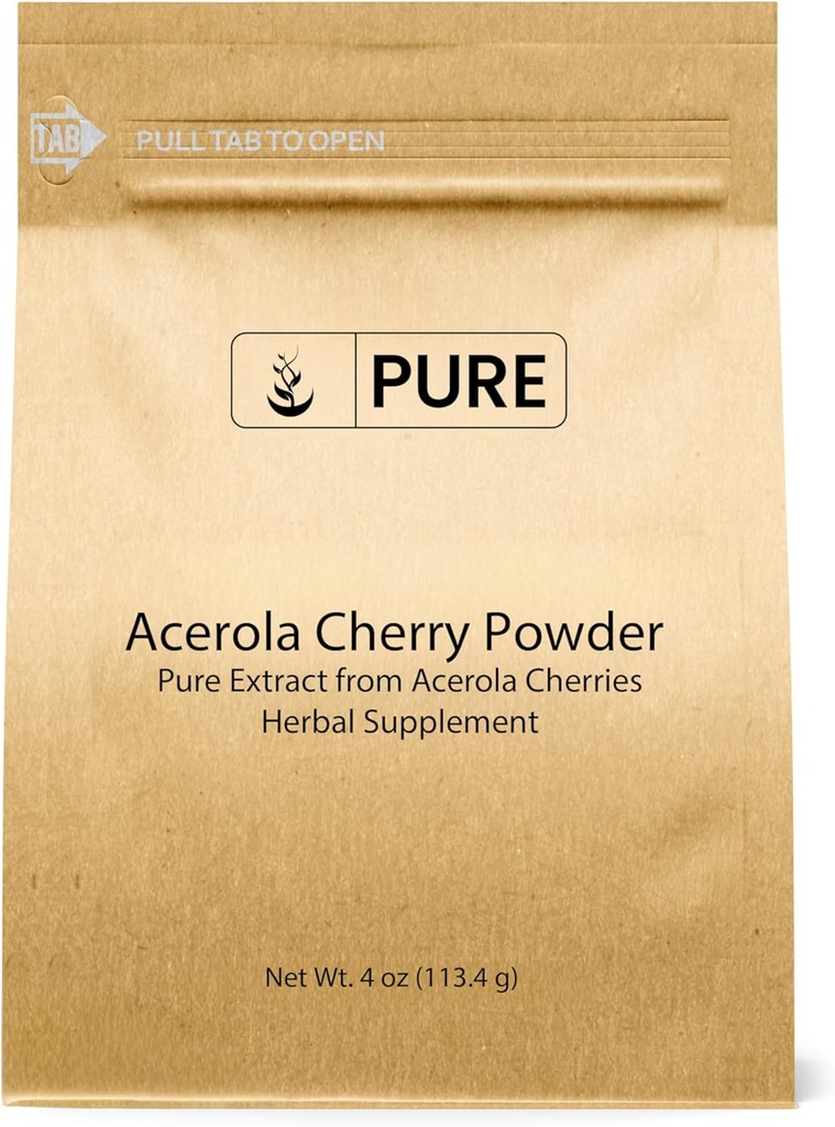 Ingrédients originaux purs Acerola en poudre de cerise 4oz Non-OGM, sans gluten, emballage respectueux de l'environnement
