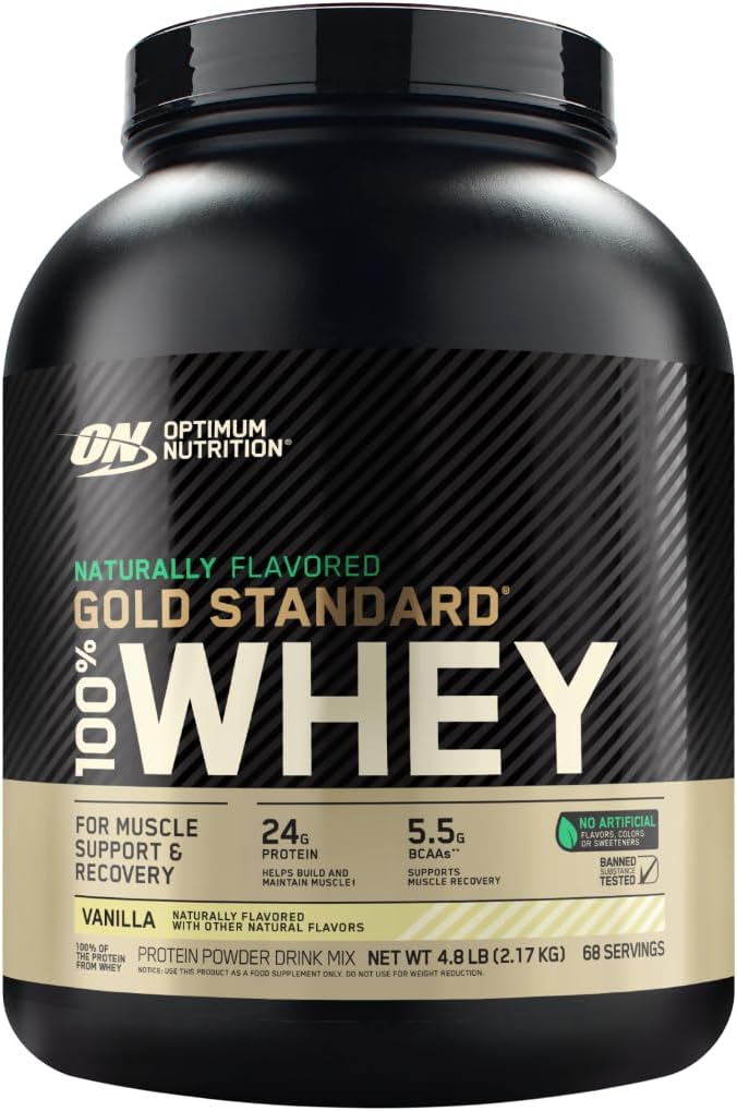 Optimum Nutrition Or Standard 100% Lactosérum naturel en poudre de protéines 4.8 (Packaging May Vary), Vanille, 76.8 Ounce
