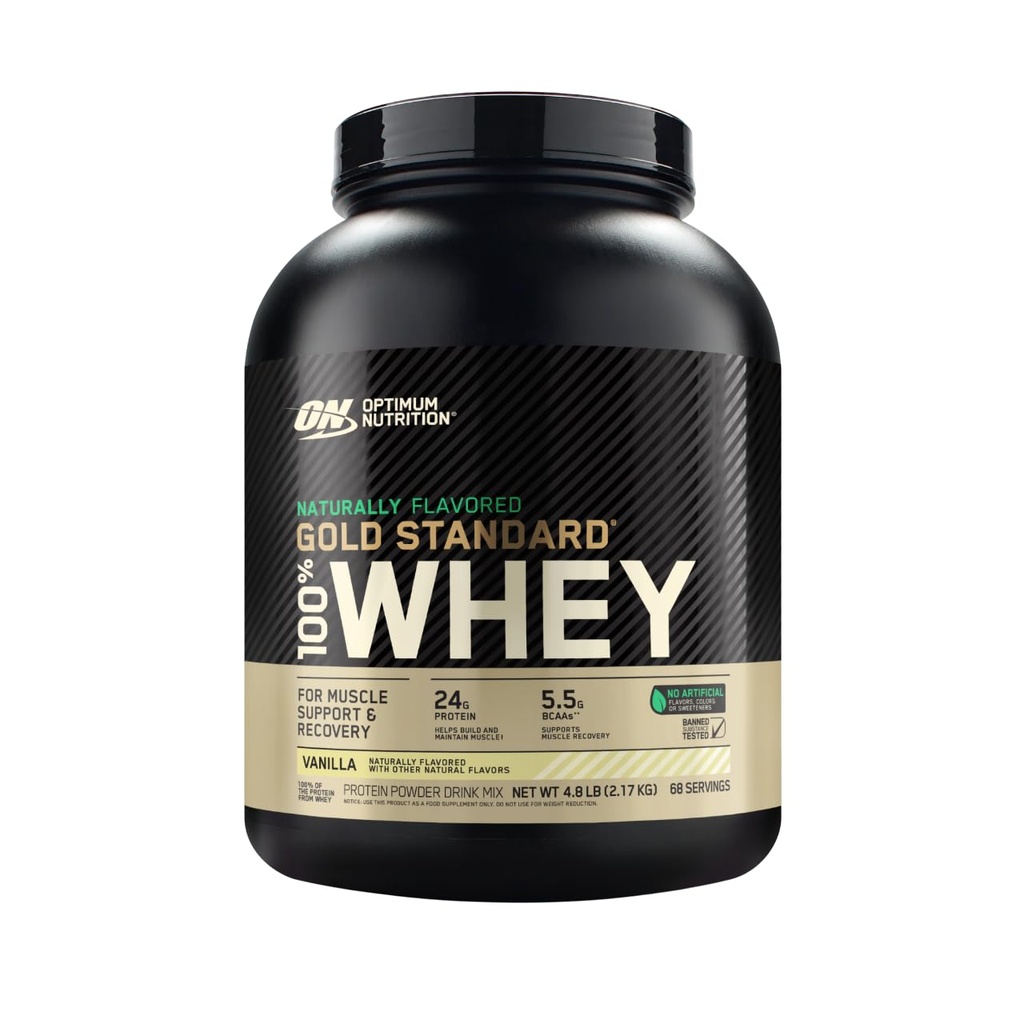Optimum Nutrition Or Standard 100% Lactosérum naturel en poudre de protéines 4.8 (Packaging May Vary), Vanille, 76.8 Ounce