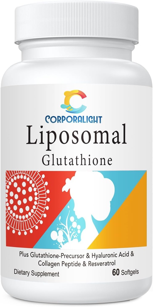 Glutathion liposomique Softgels, Absorption améliorée - Livraison liposomique, Forme active L-Glutathion, Cellulaire, Fonction immunitaire et Détox hépatique, Riche en formule antioxydante, Sans gluten, 60 Softgels