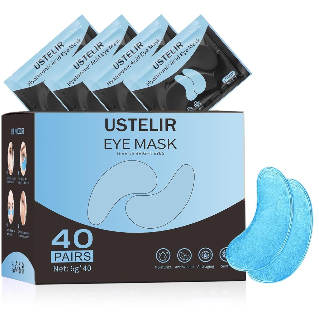 Under Eye Patches, 40 paires de masques pour les cernes foncés, yeux puants, sacs sous les yeux, rides, Eye Masque Patches avec acide hyaluronique, traitement des yeux soins de la peau pour les hommes et les femmes Cadeau