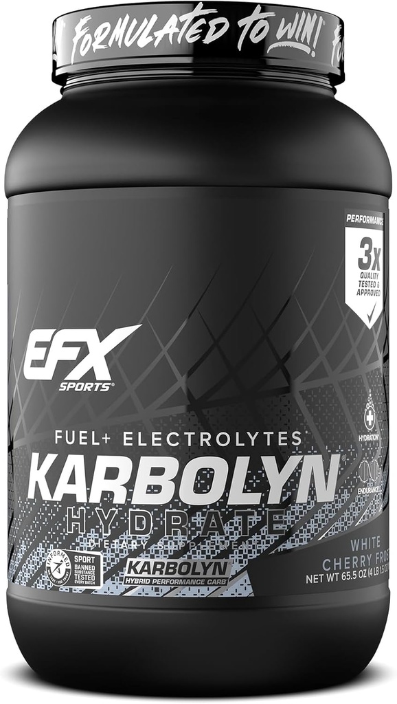 EFX Sports Karbolyn Hydrate de carbohydrates de poudre + électrolytes de sucre sans boisson sportive mélange de carburant et d'hydratation de stimulant libre de 66 portions (frost de cerise blanche)