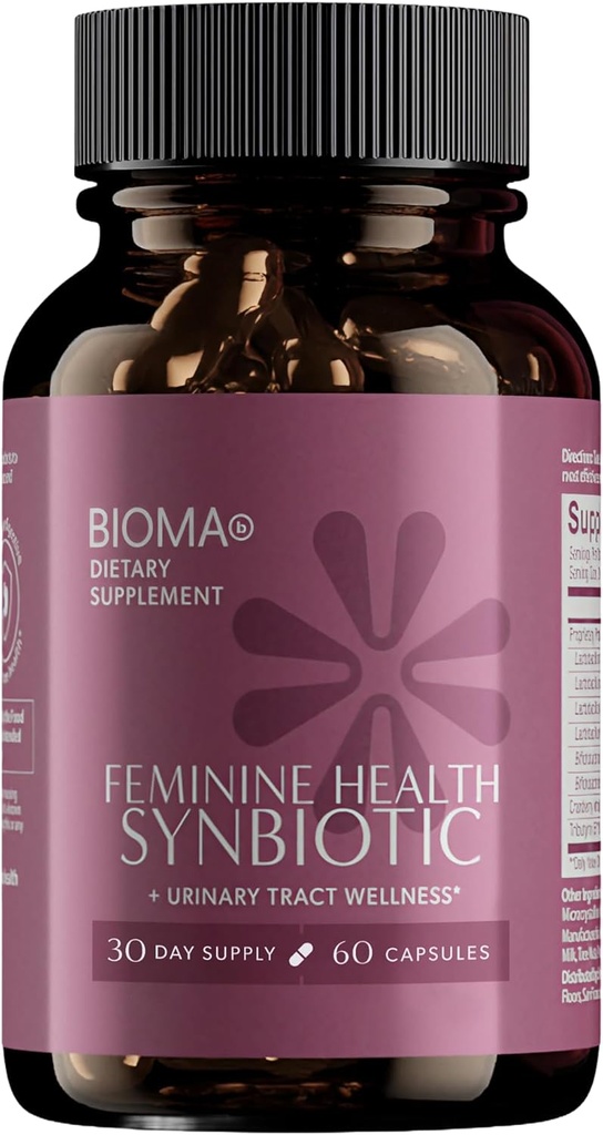 BIOMA Synbiotique de la santé féminine - Supplément pour la santé des femmes pour le pH vaginal sain, le traumatisme urinaire et le soutien digestif - avec probiotiques, canneberge et tributyrine - 60 capsules (30 jours d'approvisionnement)