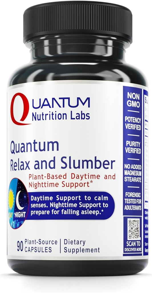 Quantum Nutrition Labs Quantum Relax and Slumber - Supplément Sommeil avec Magnésium Malate & L-Theanine, Complexe Naturel Calme avec Baume de Citron et Root Valérien pour Femmes & Hommes - 90 Capsules