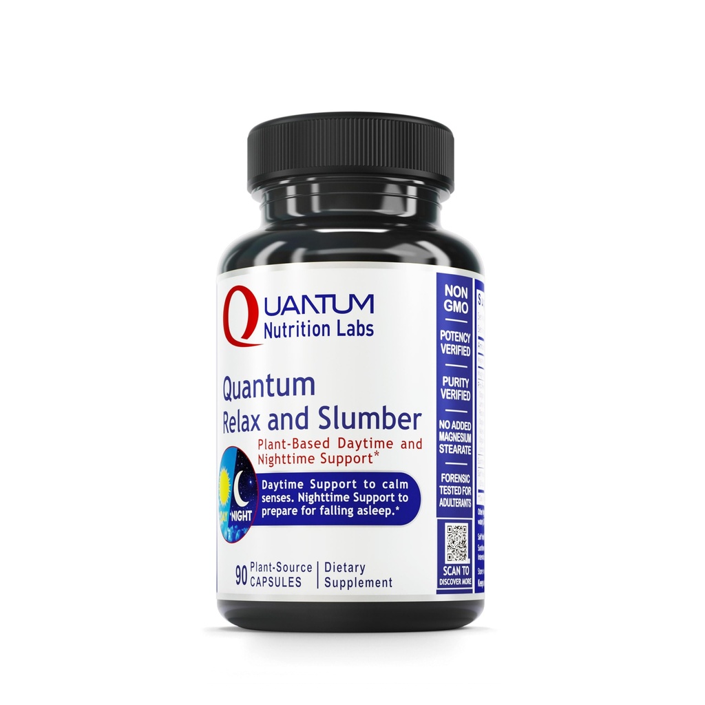 Quantum Nutrition Labs Quantum Relax and Slumber - Supplément Sommeil avec Magnésium Malate & L-Theanine, Complexe Naturel Calme avec Baume de Citron et Root Valérien pour Femmes & Hommes - 90 Capsules