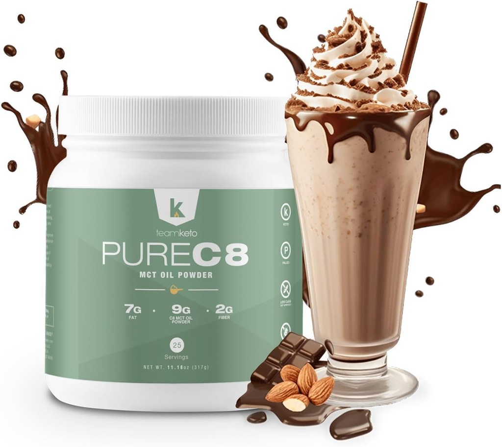 ÉquipeKeto C8 MCT Poudre d'huile –Chocolate Noisette Ketogénique MCT Cafe Creamer- Vegan-friendly, sans gluten et fait dans un GMP conforme, FDA Installation enregistrée- Parfait dans le thé au café et les protéines Shakes 270g