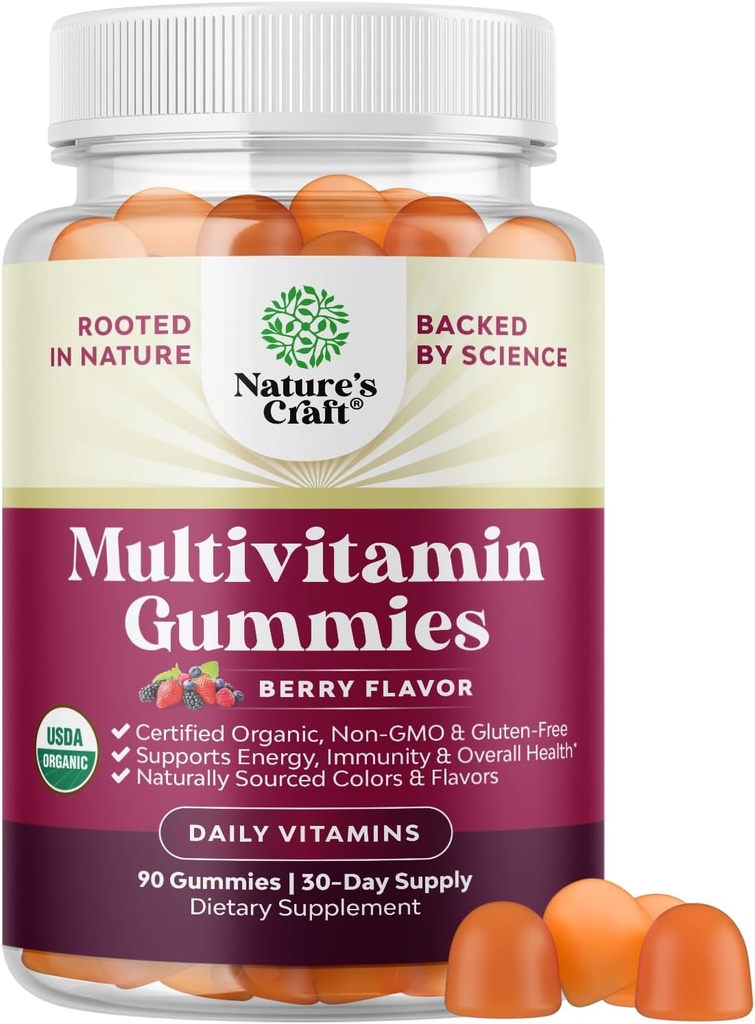 Multivitamine biologique de l'USDA pour les femmes et les hommes - Multivitamine biologique végane pour les hommes Gummies avec des vitamines complexes de zinc et B pour l'immunité énergétique améliorée et le bien-être quotidien - végétalien et non-OGM (1 mois)