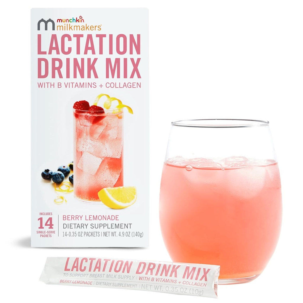 Munchkin® Laitmakers® Supplément de boisson d'allaitement au mélange avec des vitamines B/collagène/fenugrec et chardon de lait pour les mères allaitantes, Cimonade des baies, 14 comtes