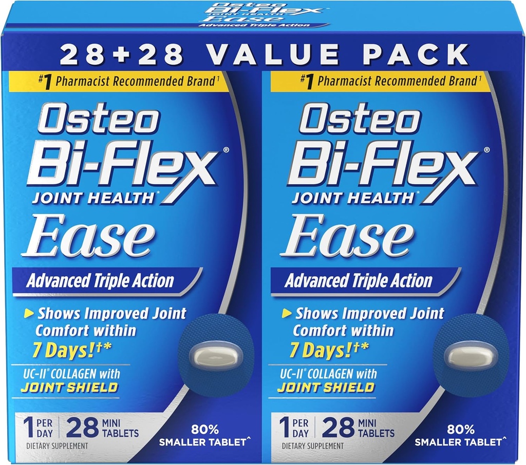 Osteo Bi-Flex Ease Action triple avancée avec compléments de joint en vitamine D, mini-comprimés, 28 Compte, paquet de 2