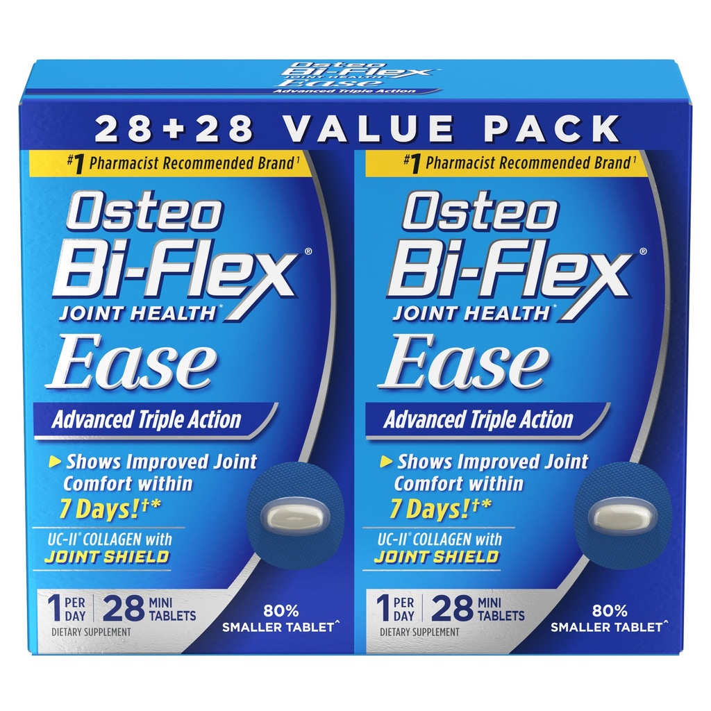 Osteo Bi-Flex Ease Action triple avancée avec compléments de joint en vitamine D, mini-comprimés, 28 Compte, paquet de 2