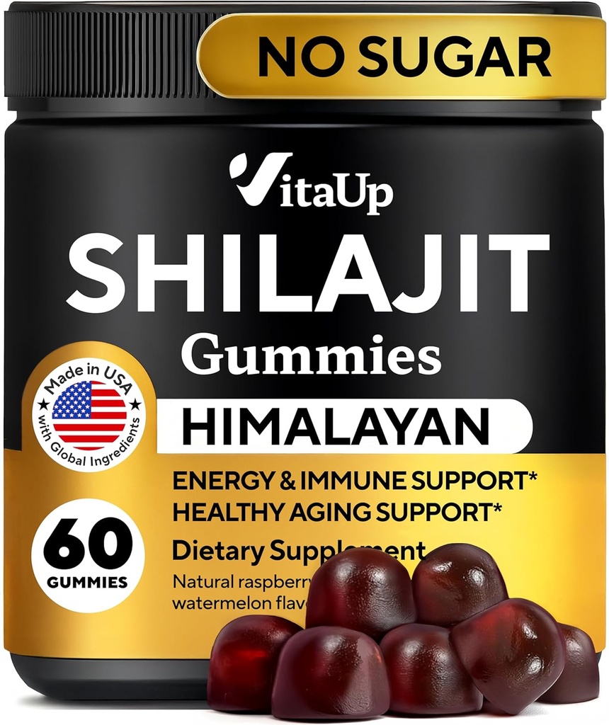 Gummies Himalayan Shilajit pour les hommes et les femmes - Pure Shilajit pour les hommes Gummies - Suppléments sans sucre avec l'acide fulvic - Vieillissement en santé, immunitaire et soutien énergétique - 60 Compte