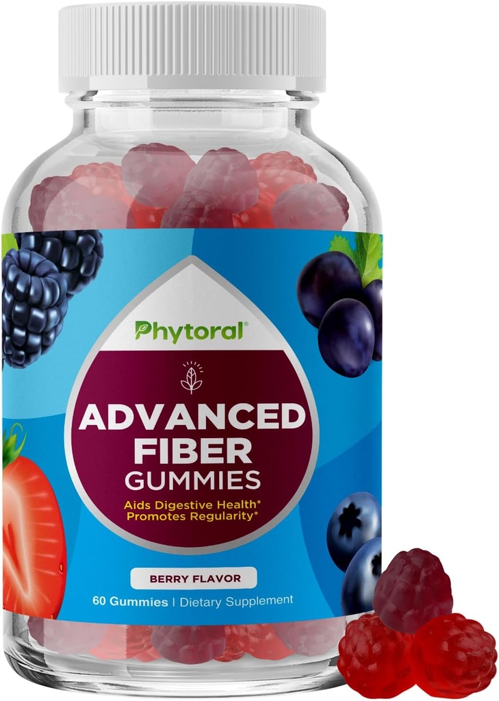Advanced Fiber Gummies for Adults - Chicory Root Supplement with Prebiotic Support & Coconut Oil for Gut & Digestive Health - Soluble Digestion Capsules for Stomach Regulation & Immune Aid - 60 Ct