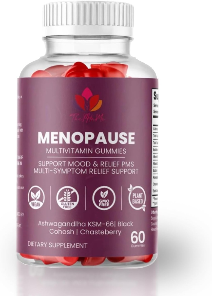 Ménopause Gummies avec Cohosh noir & Ashwagandha KSM-66 – Supplément biologique pour le bien-être des femmes – 60 comtes