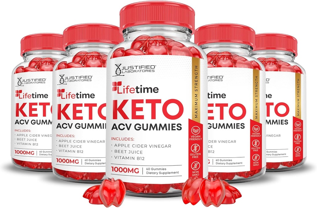 (5 Pack) Vie Keto ACV Gummies Formule avancée 1000MG Vie Keto Gummies Vinaigre de cidre de pomme formulé avec du jus de betterave de grenade poudre B12 Vegan Non OGM 300 Gummys