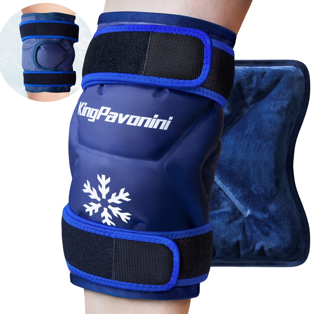 KingPavonini XXL Knee Ice Pack Enveloppe autour du genou entier Après Chirurgie, grand pack gel réutilisable pour blessures, soulagement de la douleur, gonflement, blessures sportives, 1 pack (bleu)