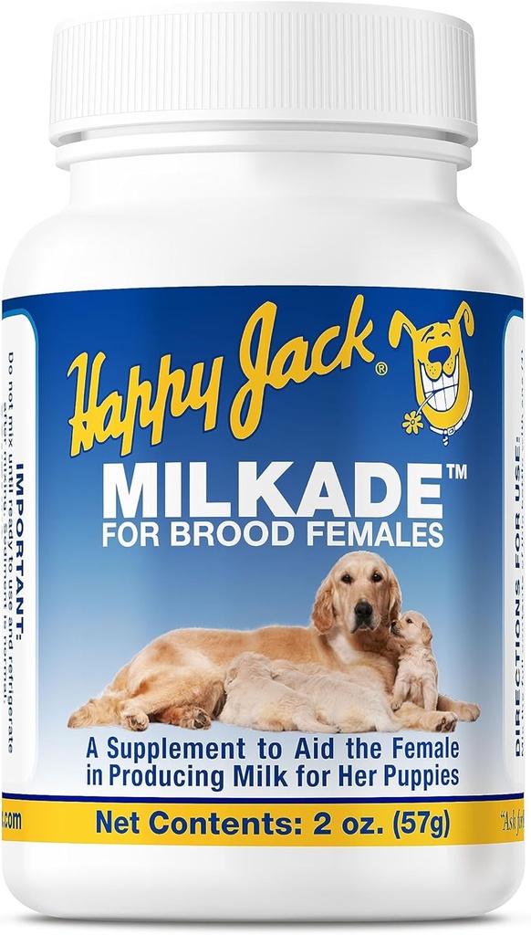 HAPPY JACK Milkade Chien d'élevage et de soins infirmiers, Aide à la production de lait pour les chiens femelles et litter en santé, Vitamine prénatale enceinte avec vitamine B1 (2 oz)