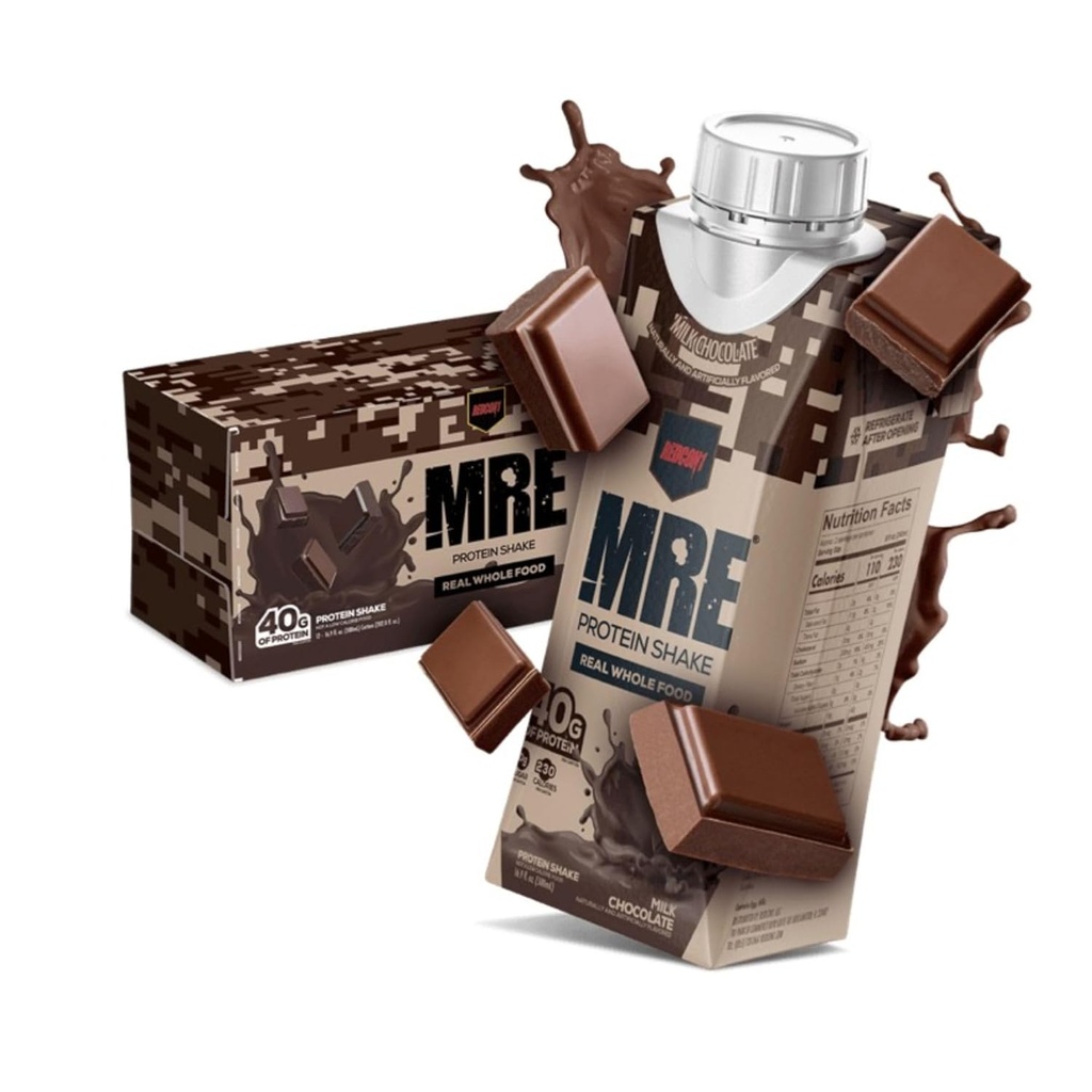 REDCON1 MRE Prêt à boire Seringue protéinée, Chocolat au lait - Lactose + Sans lactosérum sans lactosérum 40gr Protéine faite avec de vrais mélanges entiers de protéines alimentaires - Keto-friendly and Easy to Digest Nutritional Shake (12 Pack)