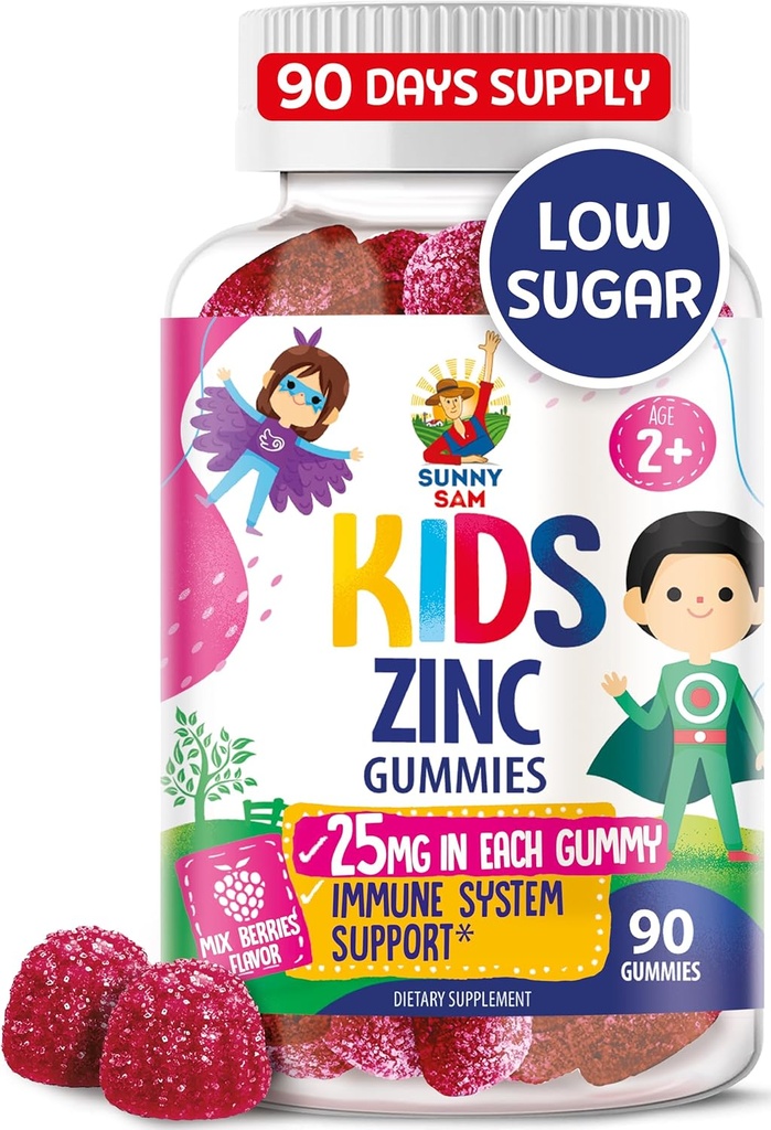 Gommies de zinc pour les enfants - Supplément de gommy de zinc à mâcher pour les enfants Soutien immunitaire - faible teneur en sucre Antioxydant naturel non-OGM Vitamine Chewables pour les enfants et les adolescents - 90 Gommies