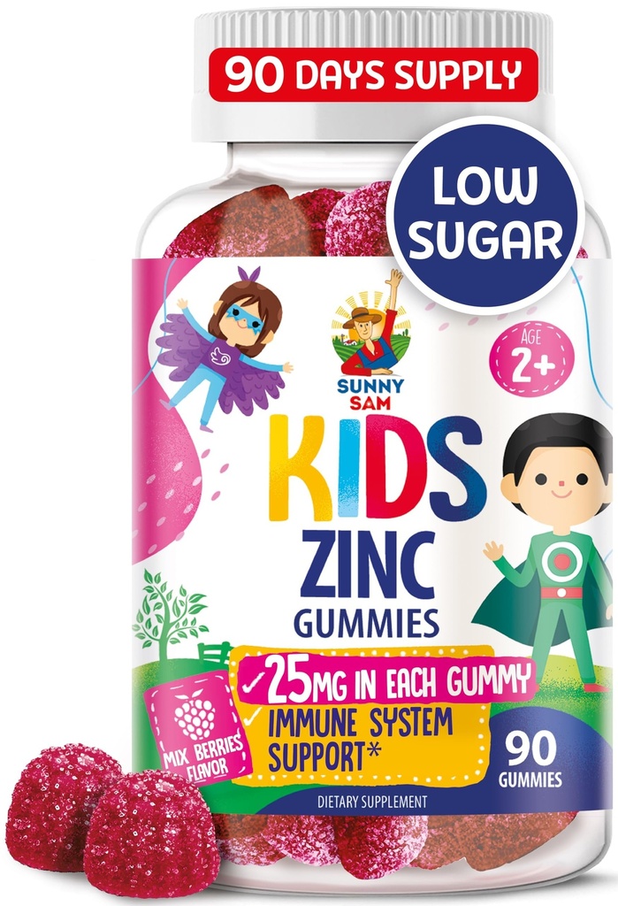 Gommies de zinc pour les enfants - Supplément de gommy de zinc à mâcher pour les enfants Soutien immunitaire - faible teneur en sucre Antioxydant naturel non-OGM Vitamine Chewables pour les enfants et les adolescents - 90 Gommies