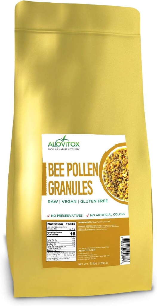 Granules de pollen d'abeille d'Alovitox 100% Raw Superfood emballé avec des antioxydants, des protéines, des vitamines, des minéraux, des glucides