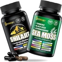 Morceau de mousse de mer et shilajit - 90 Comte - Morceau de mousse de mer, huile de graines noires, Ashwagandha, Turmeric & Shilajit, Rhodiola Rosea, Burdock, Bladderwrack 21 en 1 Suppléments (2 paquets) Brun