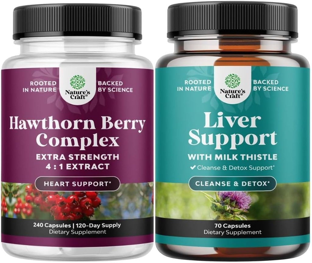 Ensemble de capsules de Berry Hawthorn Extra Strength - Supplément de digestion d'extrait et de santé cardiaque et formule de nettoyage et de désintoxication et de réparation du foie - Supplément de soutien du foie à base de plantes