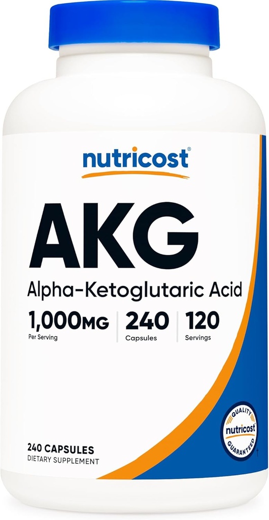 Nutricost AKG Alpha Ketoglutaric Acid Supplement 1,000 mg, 240 Capsules, 120 Servings Per Bottle - Powerful Precursor to Glutamine & Arginine, Energy Support Supplement