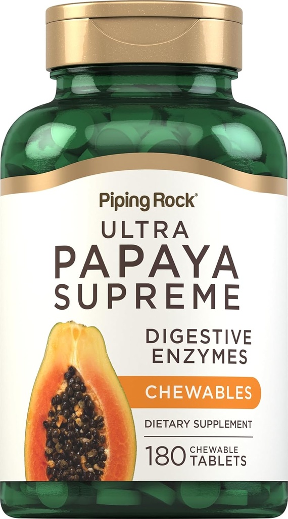 Piping Rock Papaya Enzymes digestifs Chewables (180 comprimés) Supplément pour les femmes et les hommes