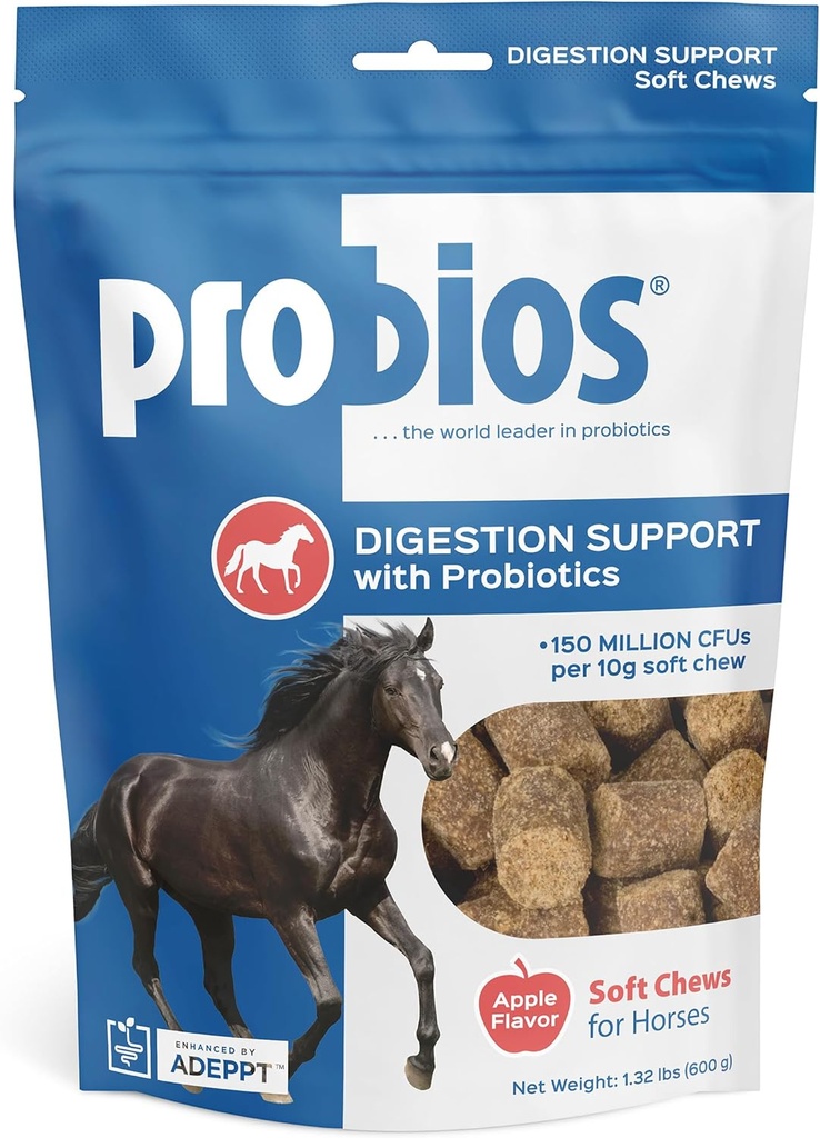 Probios for Horses Soft Chews, Daily Probiotic Supplement for Gut Health, Digestion & Immune Support, Horse Supplies, Apple Flavor, 1.32 lbs (600 Grams)