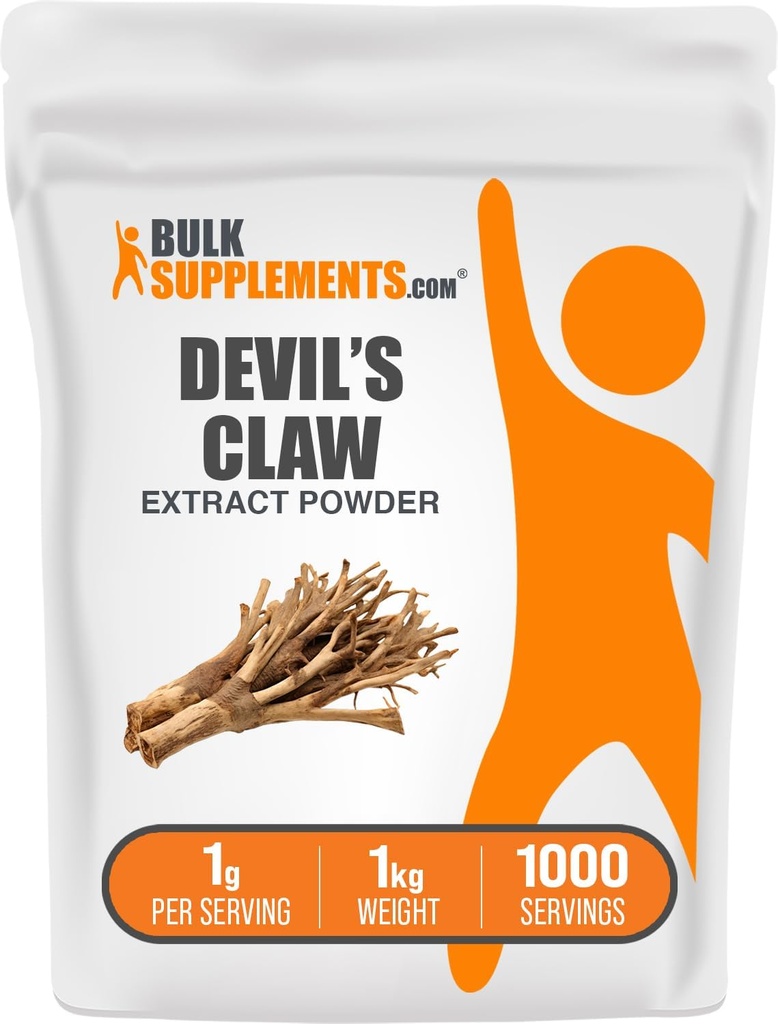 BulkSupplements.com Poudre d'extrait de griffe du diable - de la racine de griffe du diable, supplément à base de plantes - végétalien et sans gluten, 1g par portion, 1kg (2,2 lb) (paquet de 1)