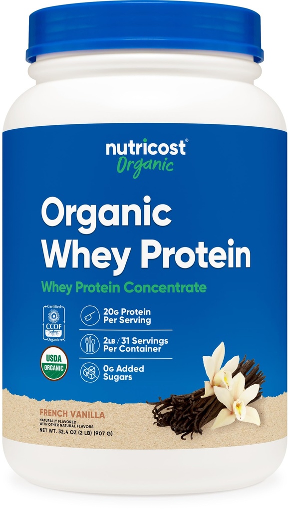Nutricost concentré de protéines de lactosérum biologique, aromatisé à la vanille française (2LBS) - sans gluten, sans OGM
