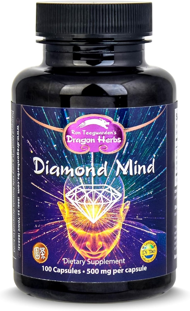 Supplément à base de plantes Dragon Herbs pour le soutien de la mémoire et de la concentration, formule Adaptogène végétalienne avec Ginkgo, Schizandra & Eleuthero - Diamond Mind 100 Capsules