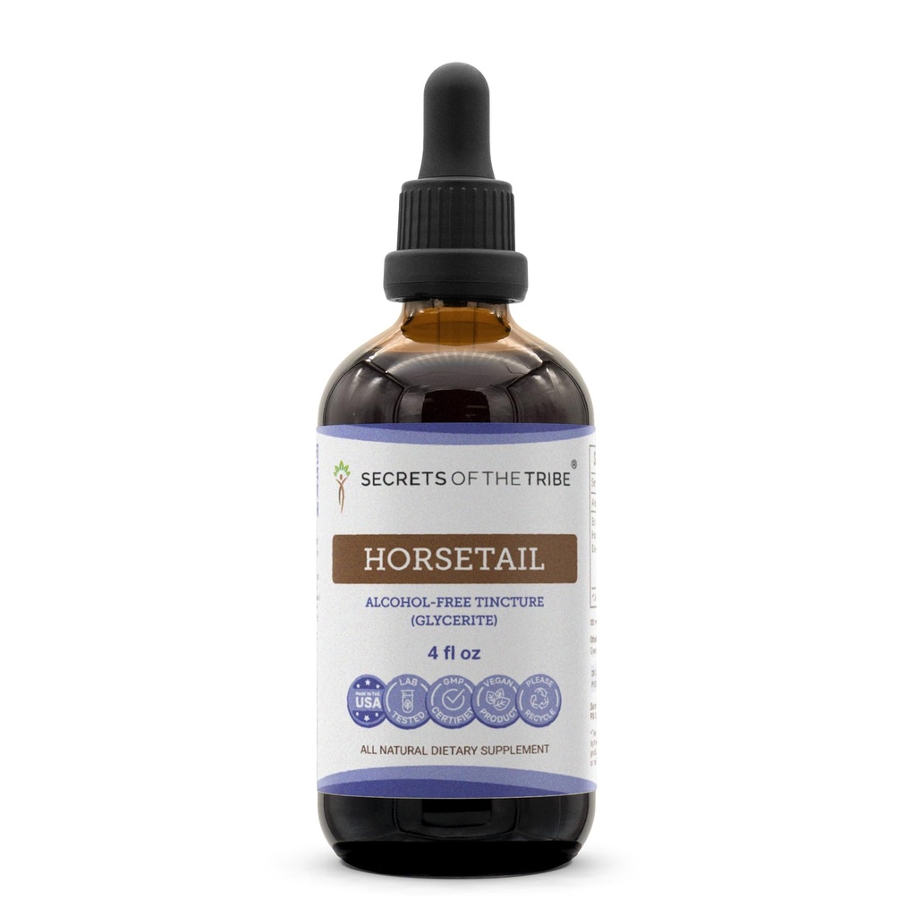 Secrets de la tribu de la teinture de cavalier Extrait sans alcool, cavalier (Equisetum arvense) Herbe séchée 4 OZ