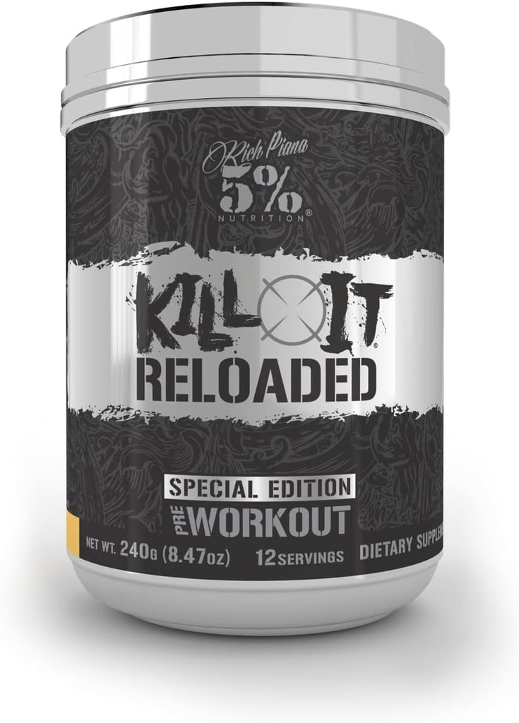 5% Nutrition Riche Piana Kill It Reloaded High Stim Pre-Workout - Ultra Energy,Focus,Power & Endurance Citrulline,GlycerSize,Nitrosigine,Creatine,Choline,Huperzine A (Maui Twist),1 pack,8.47 Ounce
