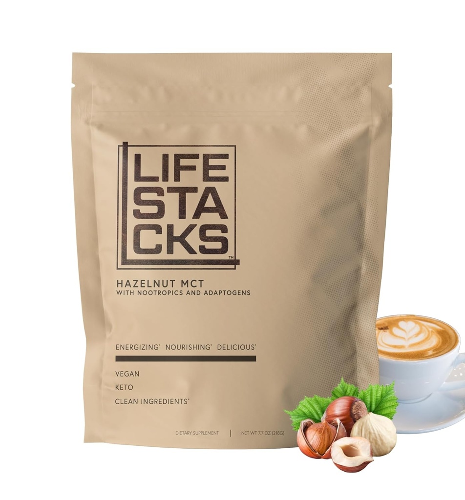 Noisette poudre d'huile MCT pour stimuler l'énergie & Focus - Nootropics + Adaptogènes pour une expérience de café élevée - Keto, Vegan, 0 Sucre - empilé pour le succès avec Ginseng, Rhodiola, L-Tyrosine