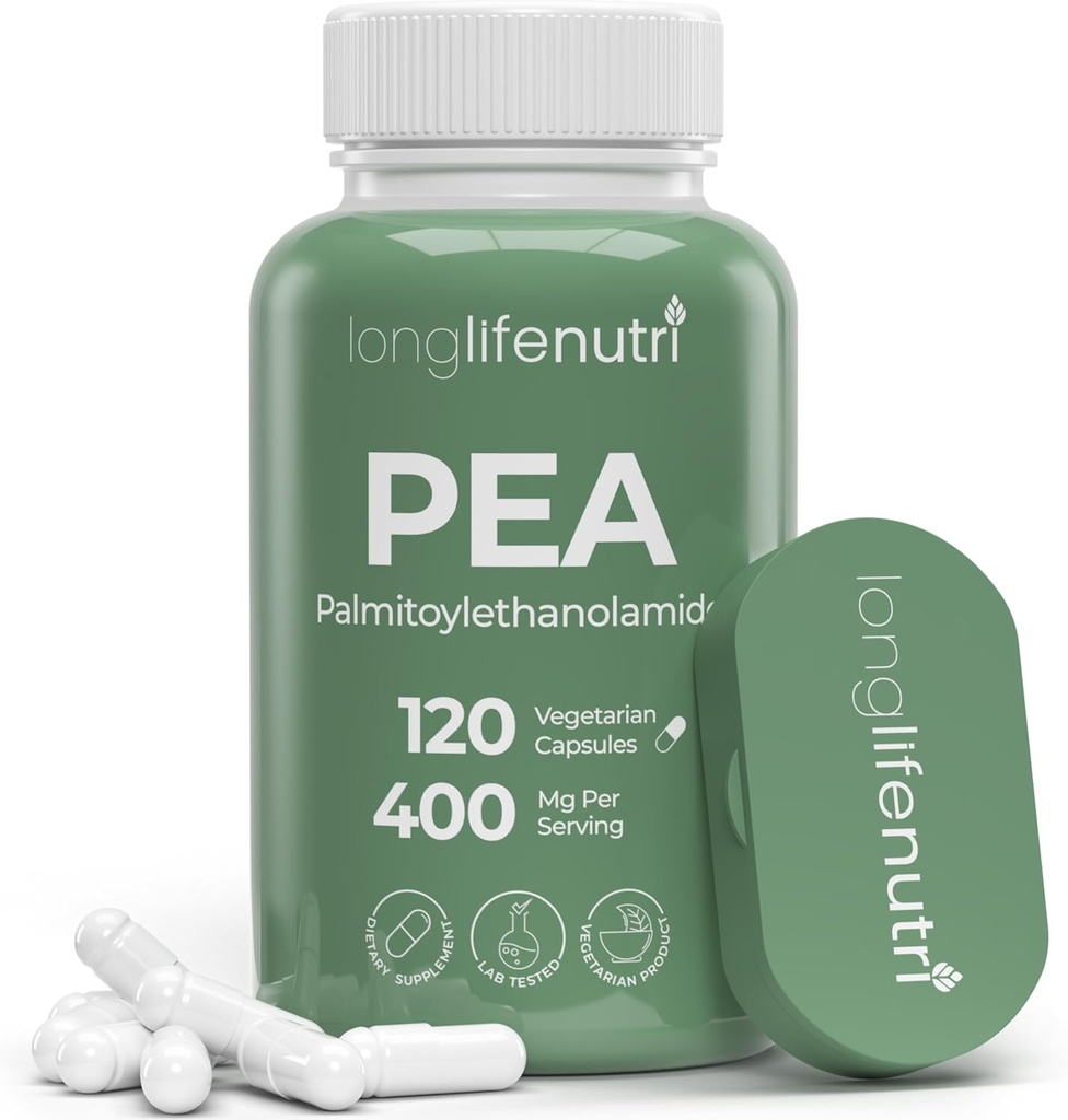 LongLifeNutri Palmitoyléthanolamide (Pea) 400mg - 120 Capsules végétariennes, Supplément biologique pour la gestion des désagréments, 4-mois d'approvisionnement, laboratoire testé, fabriqué aux États-Unis