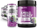 Optimum Nutrition Amino Energy Powder: Concord Grape (65 Servings) with Essential Amino Energy Plus Electrolyes Sparkling Drink: Grape (12 Cans) - Bundle Pack