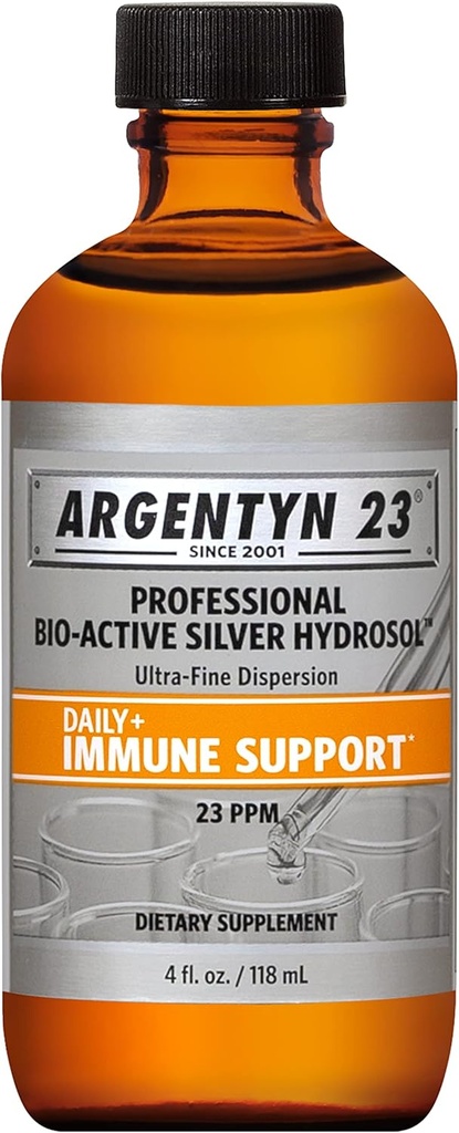 Argentyn 23 Hydroxyde d'argent bioactif professionnel pour le soutien immunitaire – Argent colloïdal, 23ppm, 4oz (118mL) – Twist-Top
