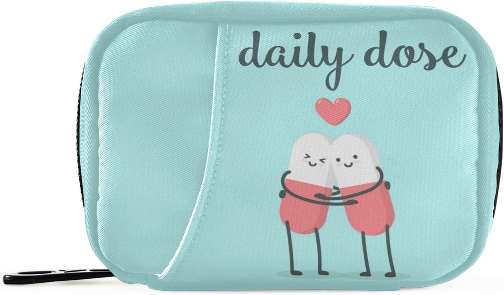 Naanle Pills Cartoon Pills Heart Pill Box 7 Day Case Bag Organisateur de voyage avec Zipper Portable Weekly Taille compacte pour le support de supplément de vitamine Un Cartoon Rouge Bleu 4,6 x 3,14 x 1,88 pouce 0,12 kg