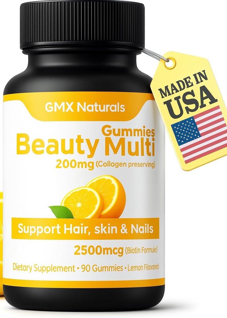 Peau de cheveux et ongles Vitamines Gommies Support avec Biotin & Collagen Lemon Flavor Non-GMO, Fabriqué aux États-Unis Vitamines Gommy pour femmes 60 Gommies